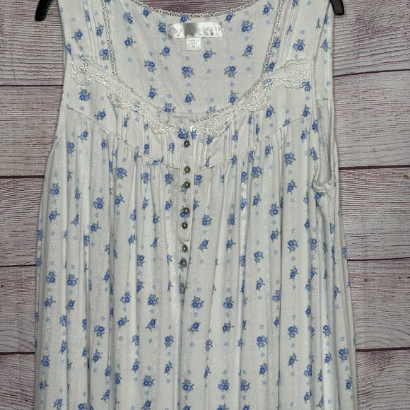 Eileen West Sleeveless Floral Ruffle Hem Midi Blue & White Nightgown Size Medium - Picture 9 of 12